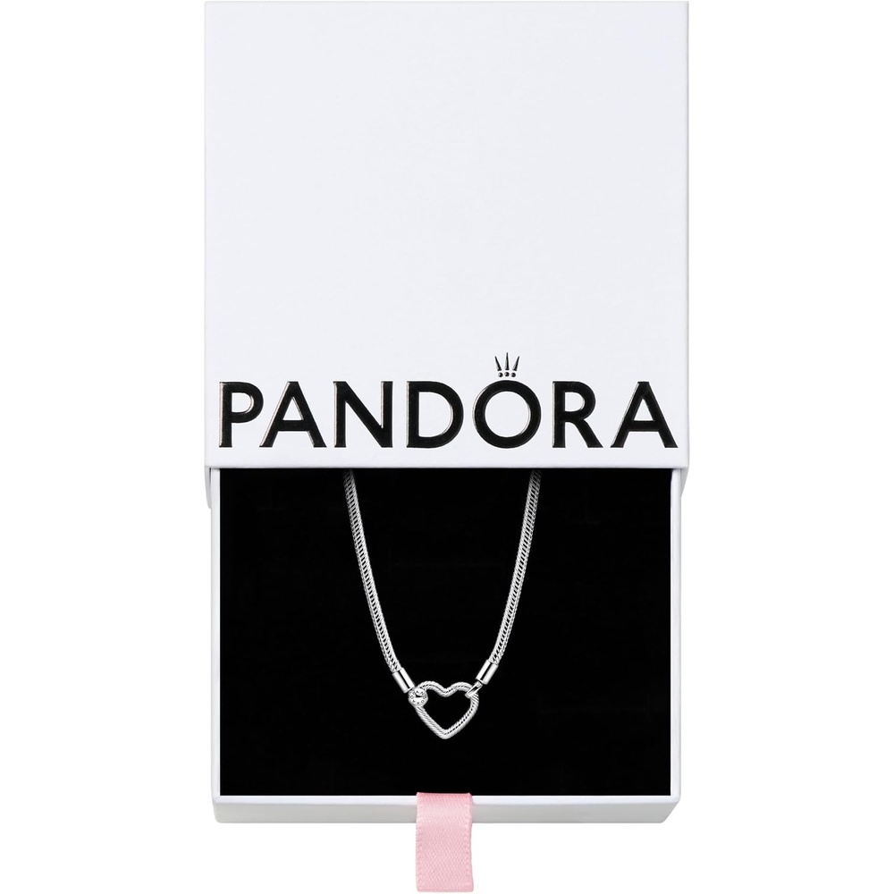 image:imagePANDORA Heart Closure Snake Chain Necklace 177  Sterling Silver Charm Necklace Compatible with PANDORA Moments Jewelry for Women with Gift Box