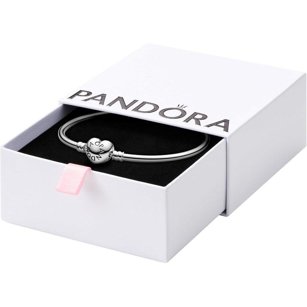 image:imagePANDORA Jewelry Bangle with Heart Clasp  Compatible Moments Charms  Gift for Her  Sterling Silver Bracelet  With Gift Box75 Inches