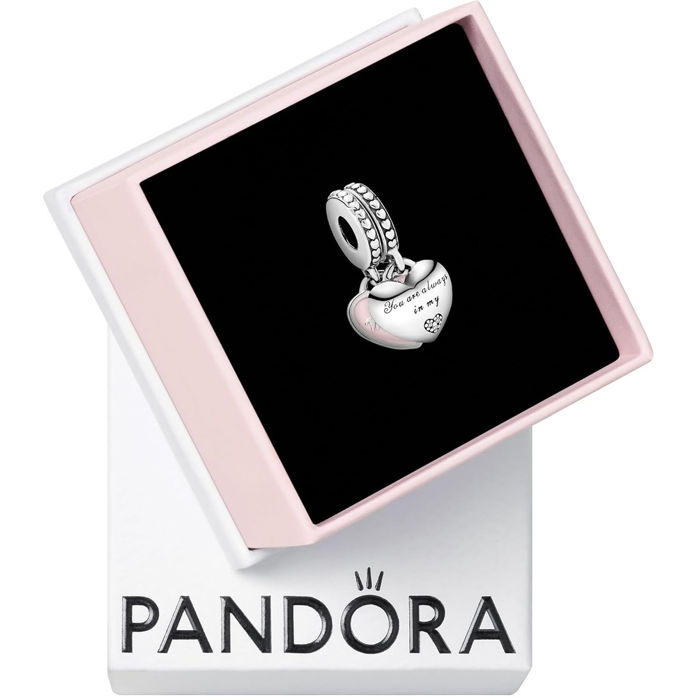 image:imagePANDORA Jewelry Mother and Daughter Hearts Dangle Compatible Moments Sterling Silver Charm with Cubic Zirconia Comes with Gift Box