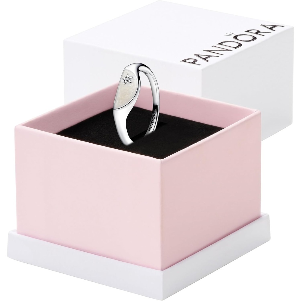image:imagePANDORA Me Halved Enamel Signet Ring Sterling SIlver Ring with Cubic Zirconia amp Enamel Includes Gift Box45