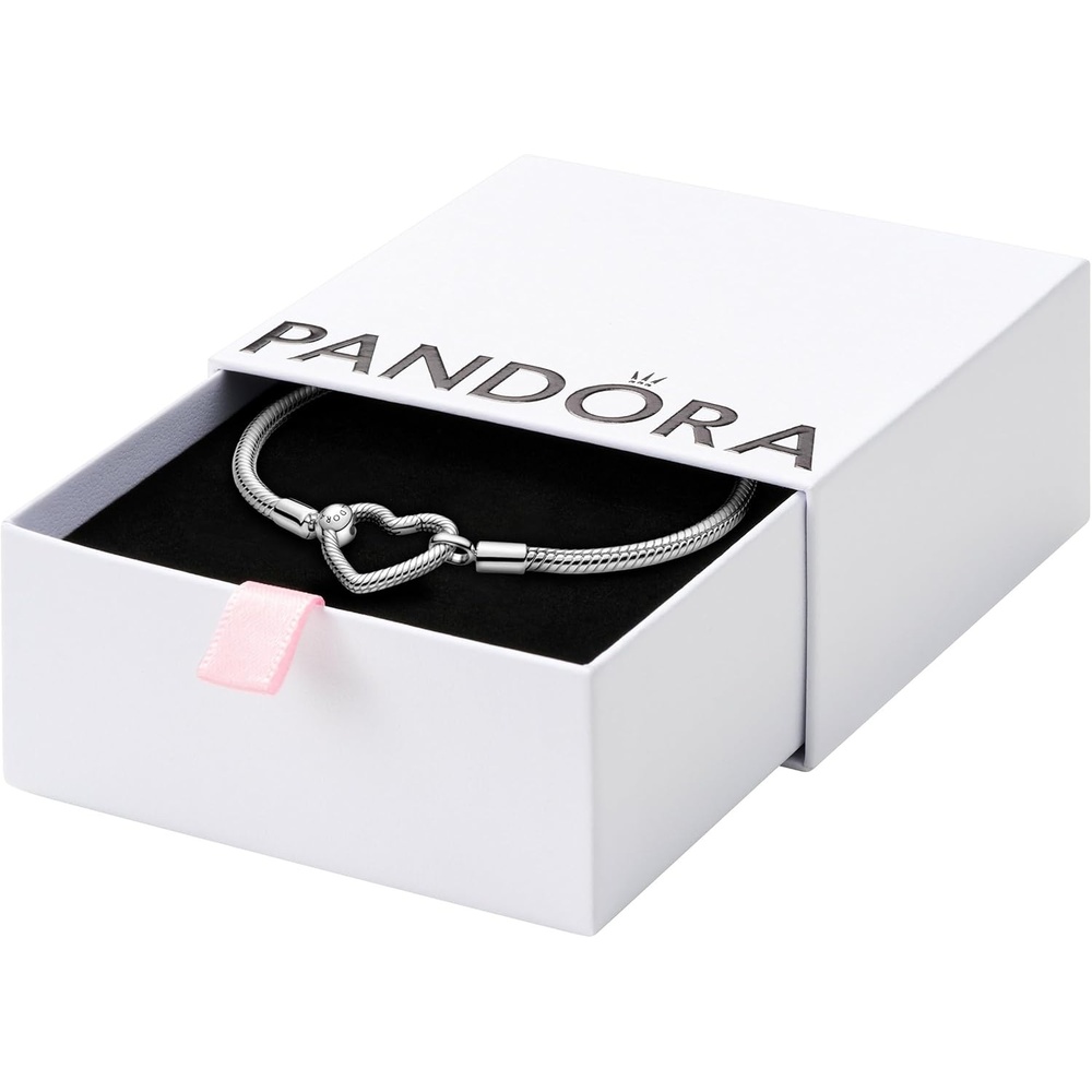 image:imagePANDORA Moments Heart Clasp Snake Chain Bracelet Charm Bracelet for Women Compatible Moments Charms Gift for Her Sterling Silver With Gift Box91 Inches