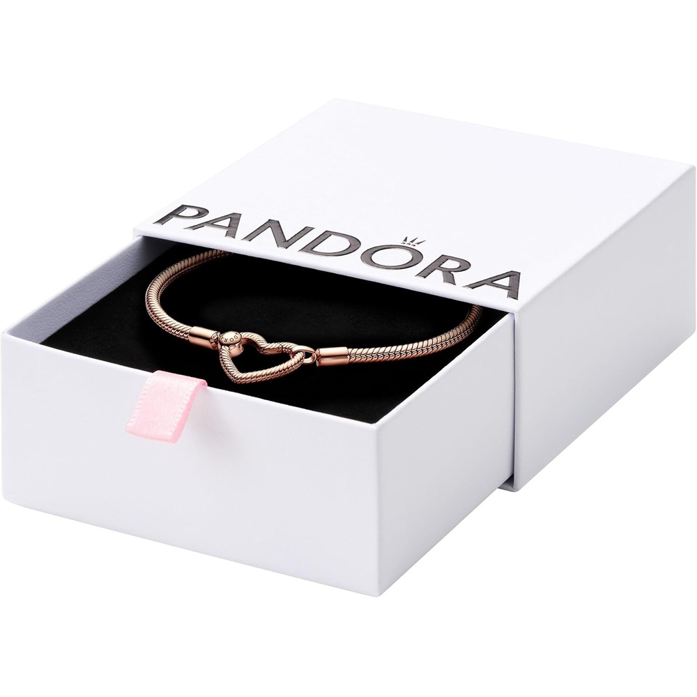 image:imagePANDORA Moments Heart Closure Snake Chain Bracelet Made With 14K Rose GoldPlated Unique Metal Blend Jewelry for Women Includes Gift Box67 Inches