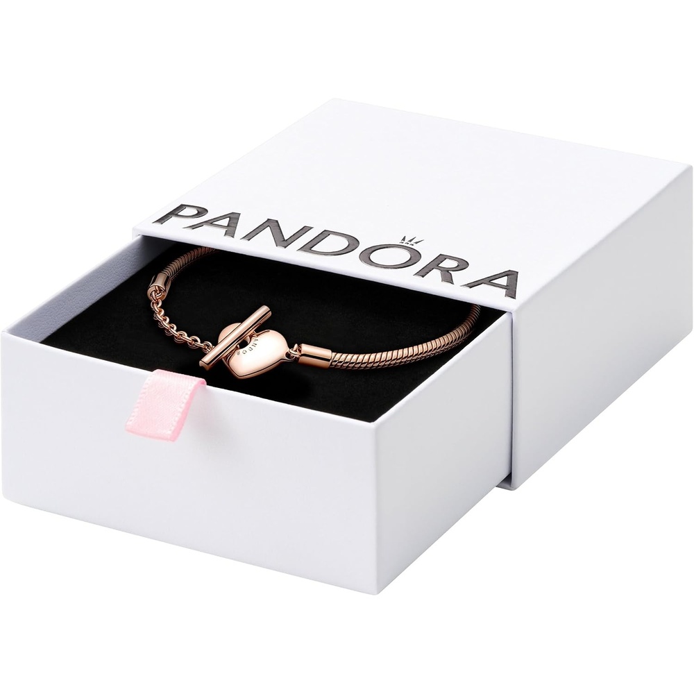 image:imagePANDORA Moments Heart TBar Closure Snake Chain Bracelet Compatible Moments Charms Gift for Her Shine With Gift Box90 Inches