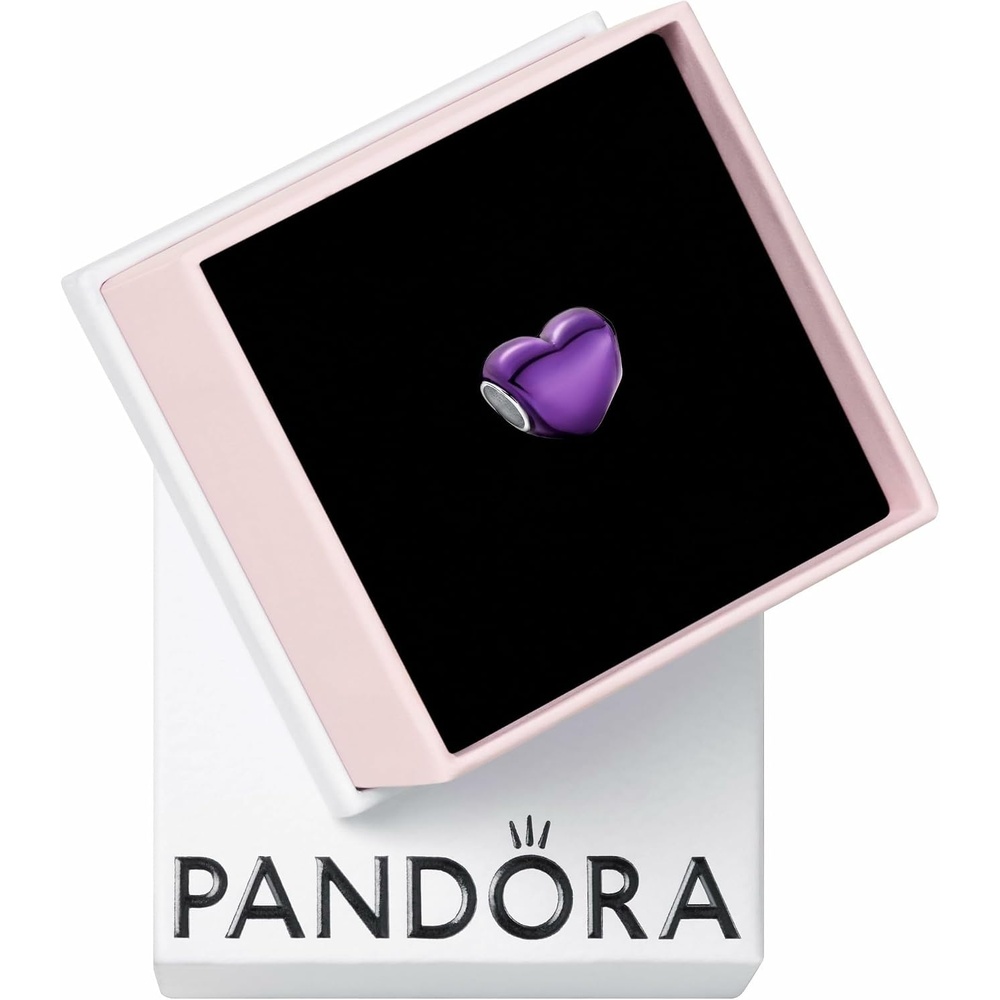 image:imagePANDORA Moments Metallic Purple Heart Charm Sterling Silver Charm with Enamel Jewelry for Women Includes Gift Box