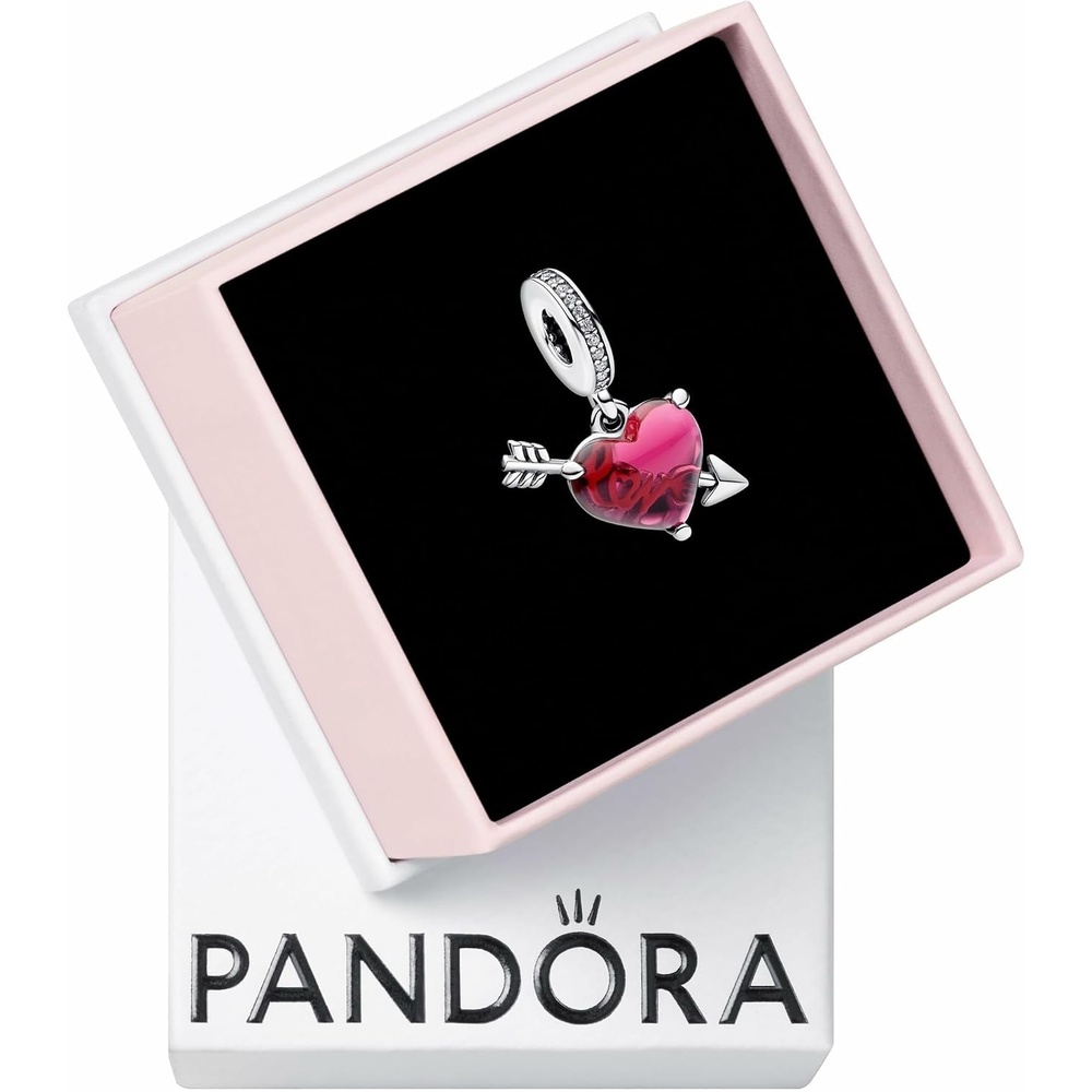 image:imagePANDORA Moments Red Heart amp Arrow Murano Glass Dangle Charm  Sterling Silver Charm with Cubic Zirconia amp Murano Glass  Jewelry for Women  Includes Gift Box