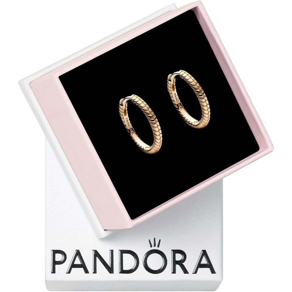 image:imagePANDORA Moments Small Charm Hoop Earrings Compatible with PANDORA Moments Charms Gift for Her 14k Gold Plated Snake Chain Charm Earrings for Women With Gift Box 18 mm