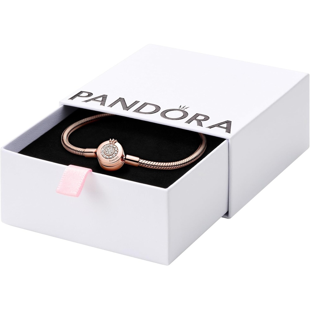 image:imagePANDORA Moments Sparkling Crown O Pav Clasp Snake Chain Bracelet Gift for Her With Gift Box67 Inches