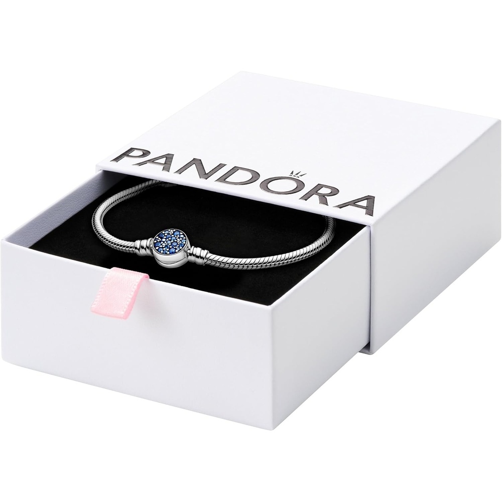 image:imagePANDORA Moments Sparkling Disc Clasp Snake Chain Bracelet Sterling Silver Bracelet with ManMade Crystals Jewelry for Women Includes Gift Box230 Centimeters