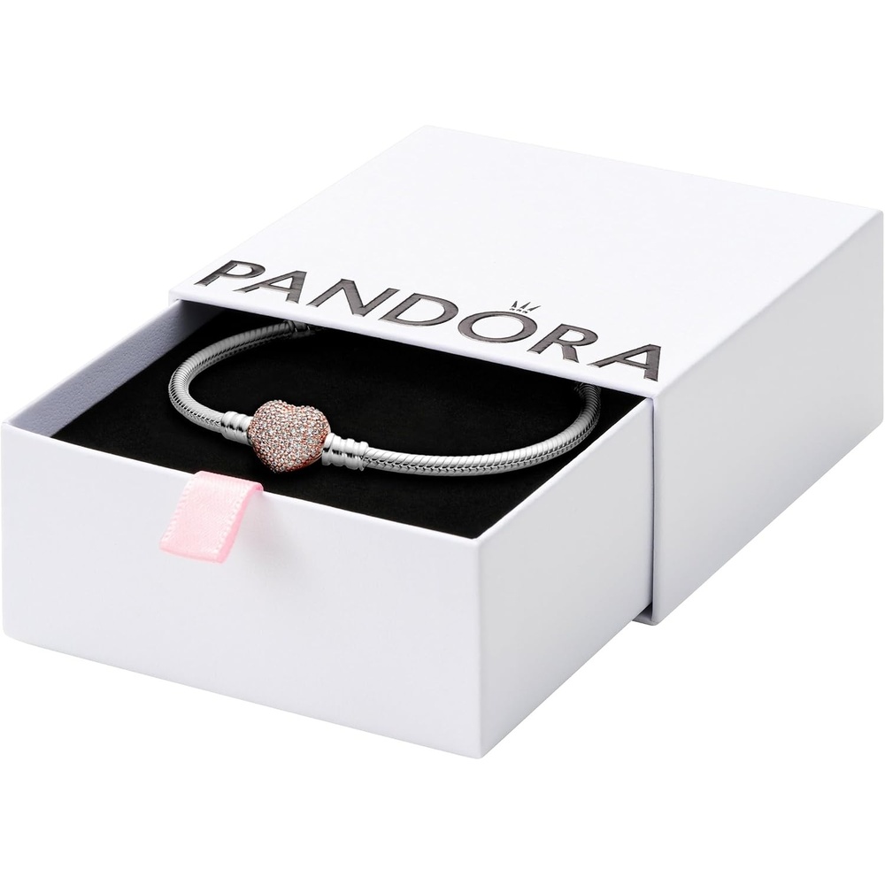 image:imagePANDORA Moments Sparkling Heart Clasp Snake Chain Bracelet Compatible Moments Charms Gift for Her71 Inches