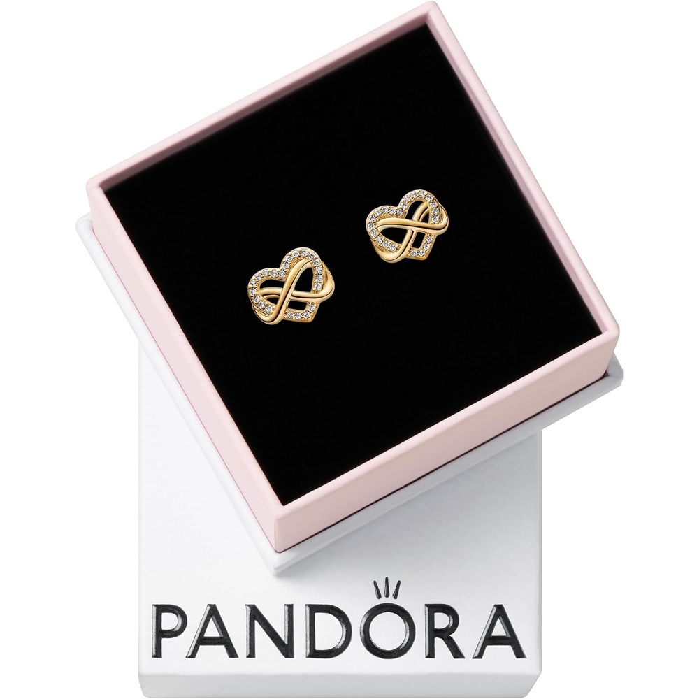 image:imagePANDORA Moments Sparkling Infinity Heart Stud Earrings 14K GoldPlated Earrings with Cubic Zirconia Jewelry for Women Includes Gift Box