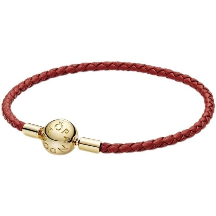 image:imagePANDORA Moments Woven Leather Bracelet with Gold Clasp Gift for Her Shine With Gift Box75 Inches