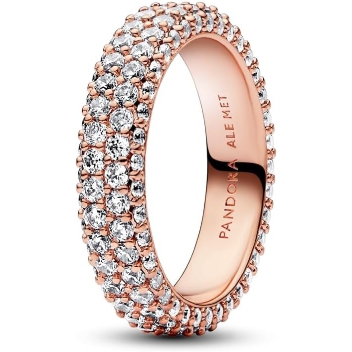 image:imagePANDORA Pav DoubleRow Ring  Statement or Promise Ring  Rose Gold Ring for Women  Gift for Her  14k Rose with Cubic Zirconia  With Gift Box