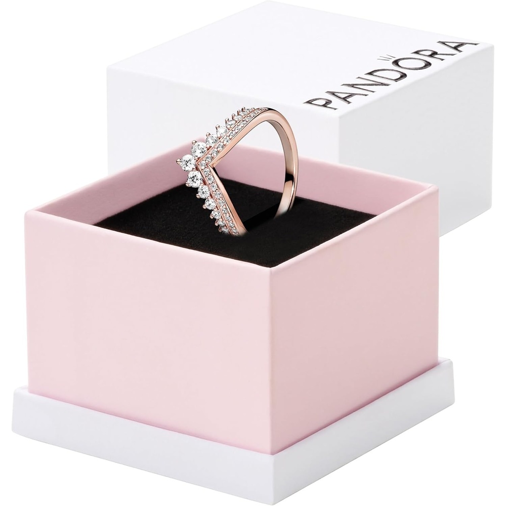 image:imagePANDORA Princess Wishbone Ring Rose Gold Ring for Women Layering Ring Gift for Her 14k Rose with Clear Cubic Zirconia With Gift Box