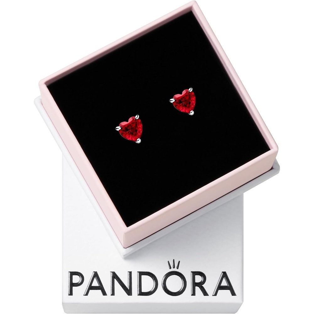 image:imagePANDORA Red Heart Stud Earrings Gift for Her Sterling Silver Stud Earrings with ManMade Stones Jewelry for Women With Gift Box