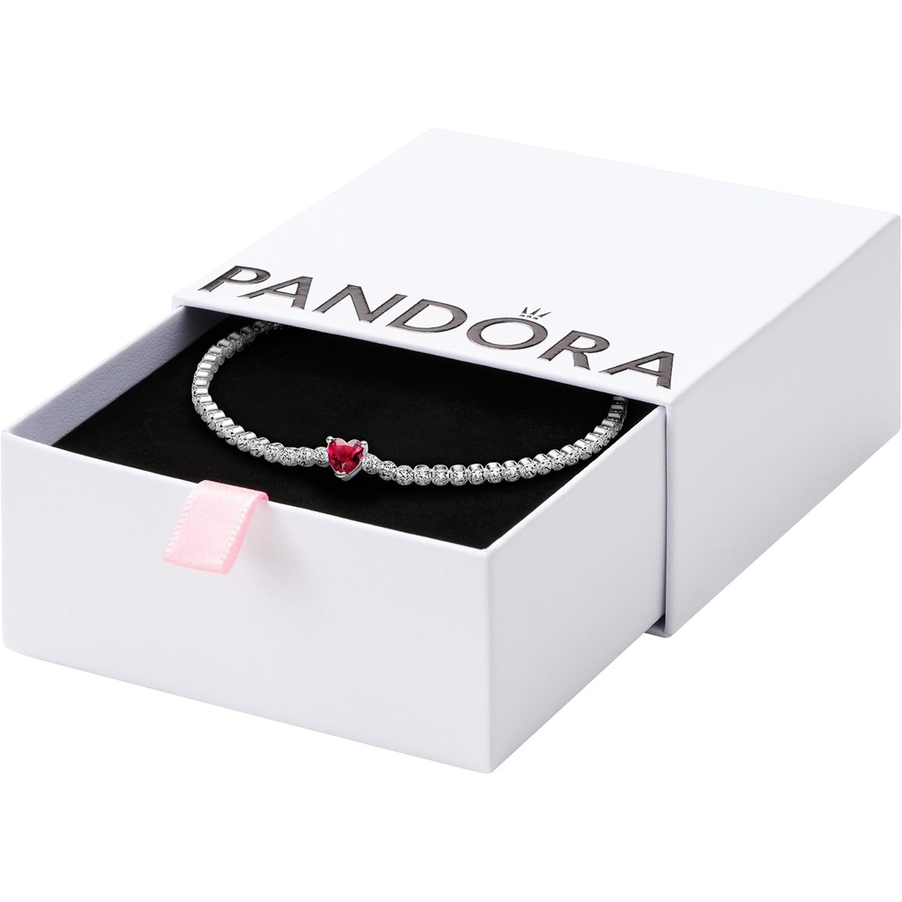 image:imagePANDORA Red Sparkling Heart Tennis Bracelet Gift for Her Sterling Silver with ManMade Crystal With Gift Box63 Inches