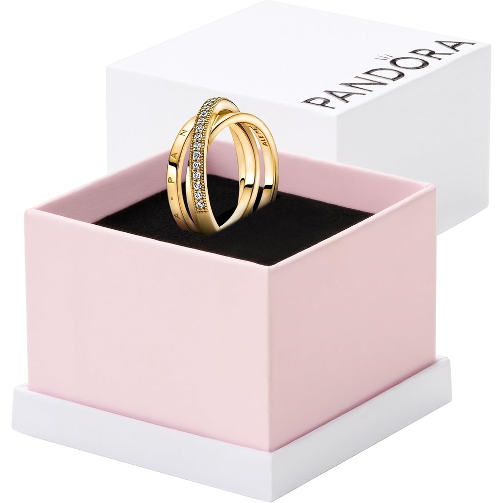 image:imagePANDORA Signature Crossover Pav Triple Band Ring Plated Ring with Cubic Zirconia Jewelry for Women Includes Gift Box14k goldplated unique metal blend