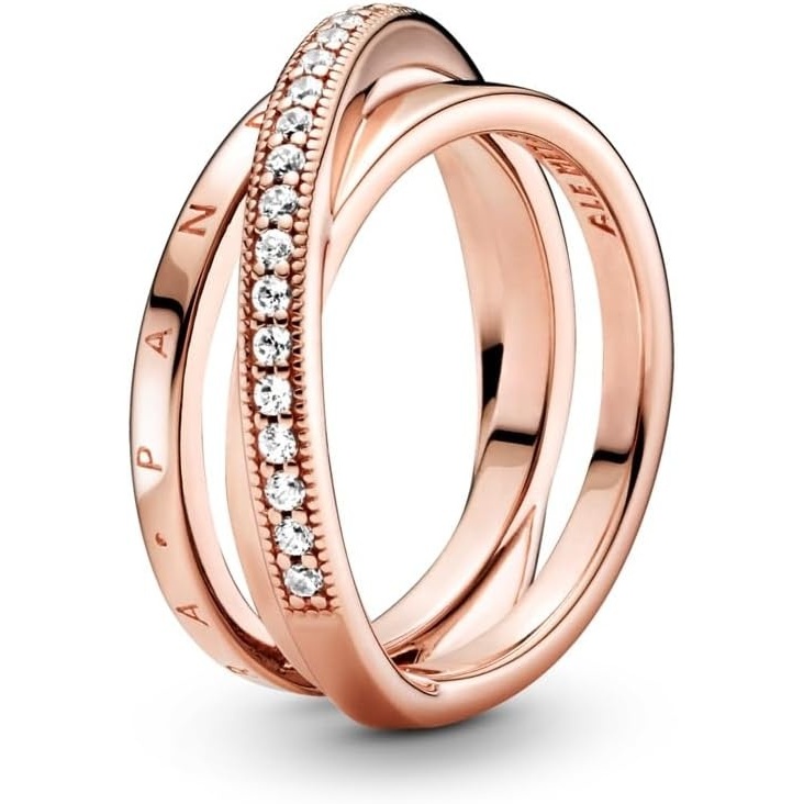 image:imagePANDORA Signature Crossover Pav Triple Band Ring  Plated Ring with Cubic Zirconia  Jewelry for Women  Includes Gift Box14k rose goldplated unique metal blend
