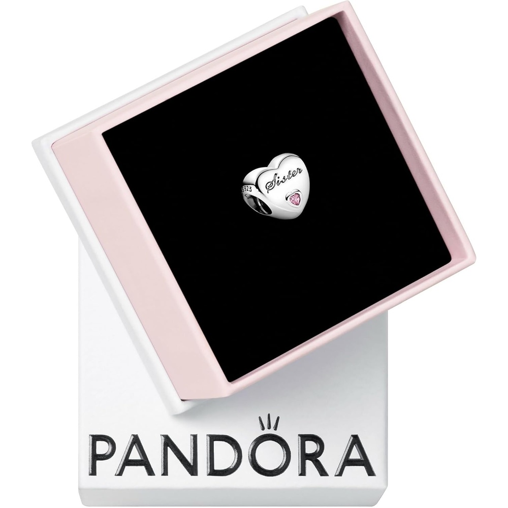 image:imagePANDORA Sisters Love Charm Compatible Moments Jewelry for Women Sterling Silver Bracelet Charm with Cubic Zirconia Gift with Gift Box