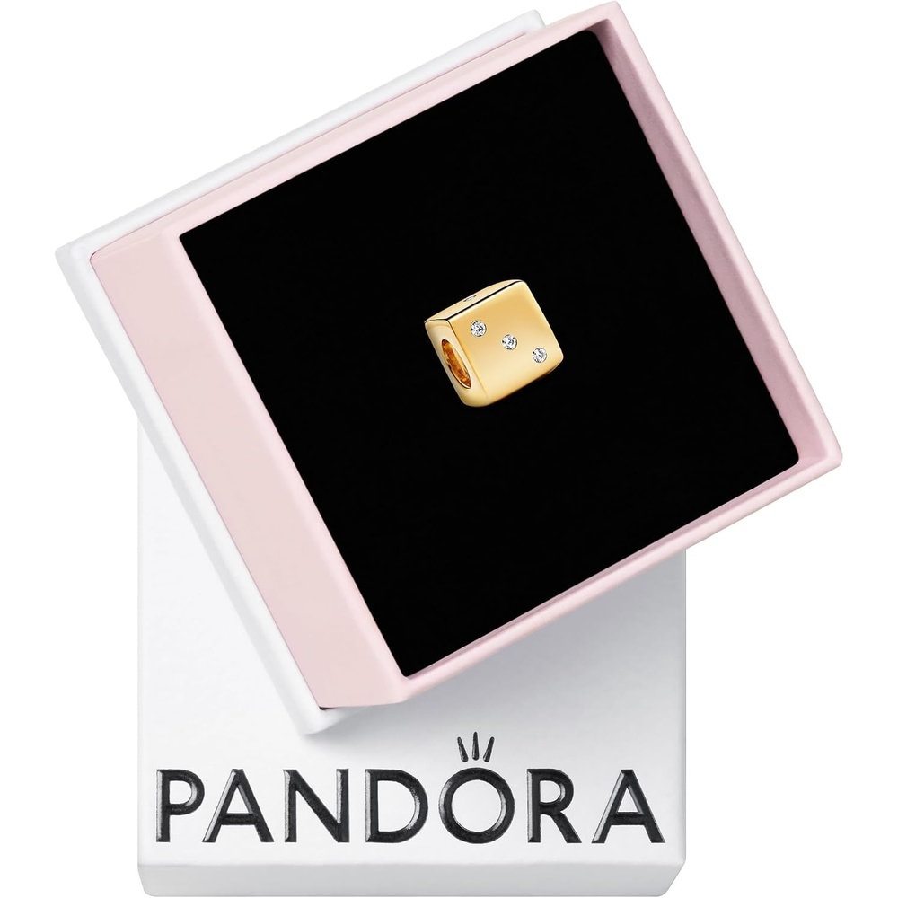 image:imagePANDORA Sparkling Dice Charm 14K GoldPlated Charm with Cubic Zirconia Jewelry for Women Includes Gift Box
