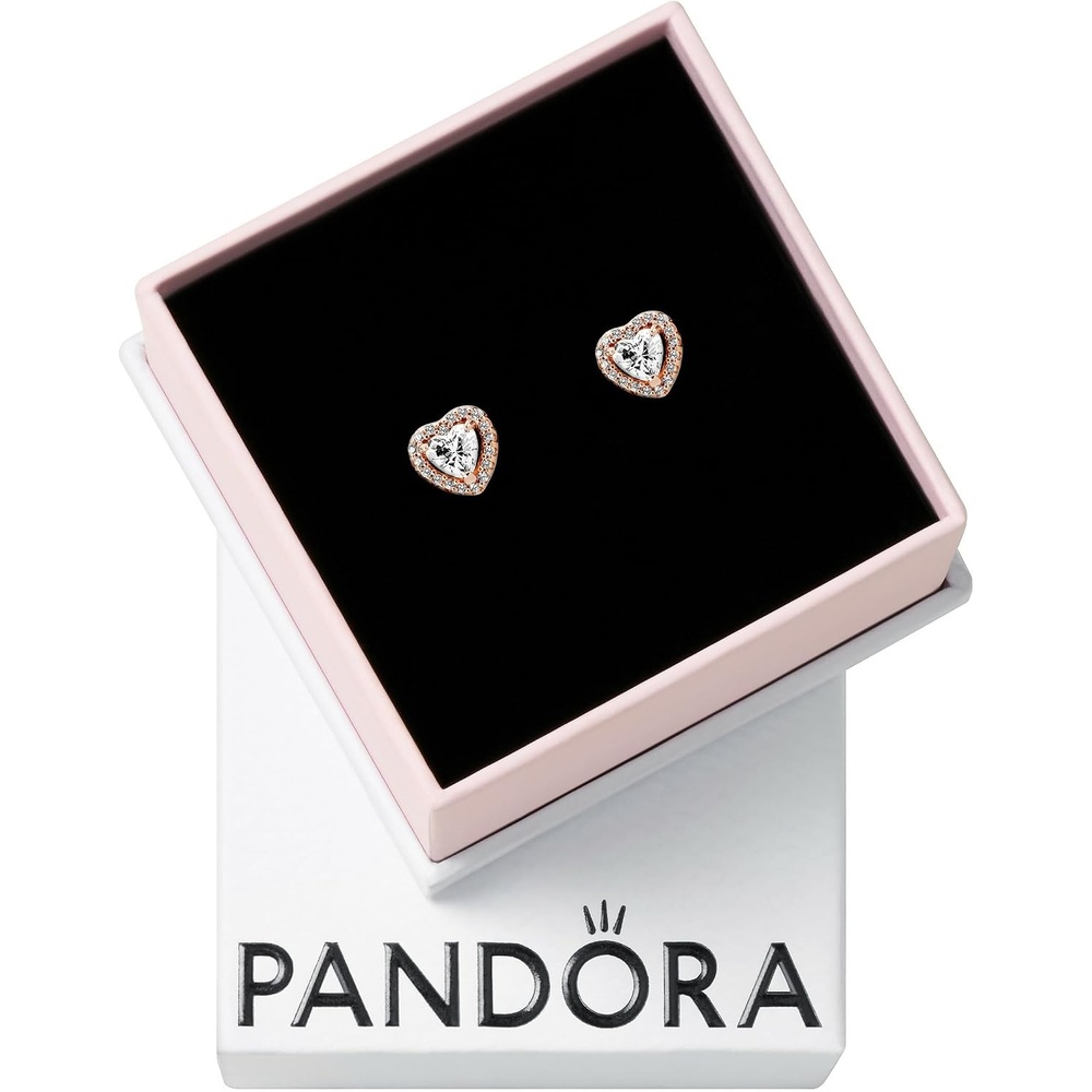 image:imagePANDORA Sparkling Elevated Heart Stud Earrings Stackable Earrings for Women Gift for Her 14k Rose Gold amp Cubic Zirconia With Gift Box