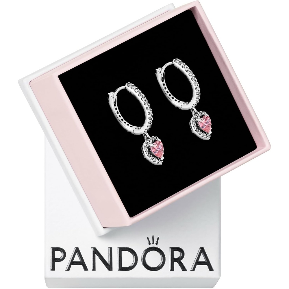 image:imagePANDORA Sparkling Halo Heart Hoop Earrings Elegant Earrings for Women Gift for Her Made with Sterling Silver amp Cubic Zirconia With Gift Box