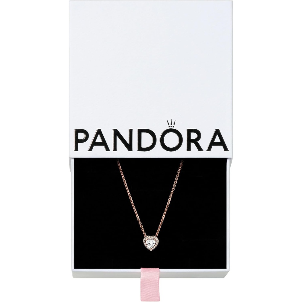 image:imagePANDORA Sparkling Heart Collier Necklace Adjustable Jewelry with Lobster Clasp Gift for Her 14k Rose Gold amp Cubic Zirconia With Gift Box 177