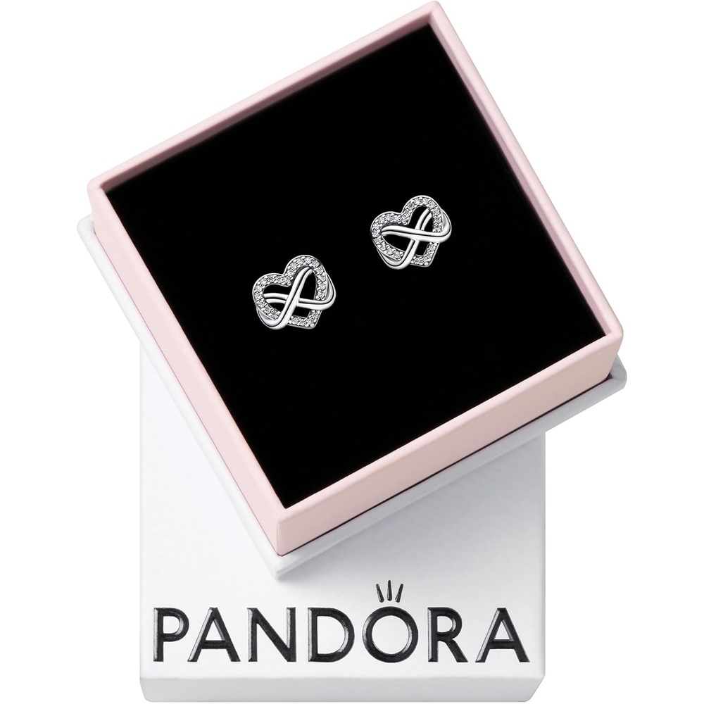 image:imagePANDORA Sparkling Infinity Heart Stud Earrings Gift for Her Sterling Silver Stud Earrings with Cubic Zirconia for Women With Gift Box