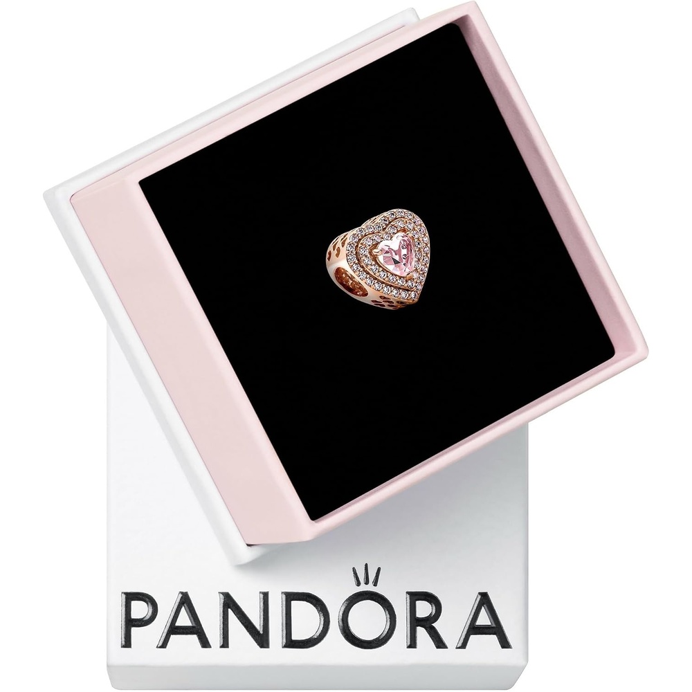 image:imagePANDORA Sparkling Levelled Heart Charm Gift for Her Compatible Moments Rose with Cubic Zirconia amp ManMade Crystal With Gift Box