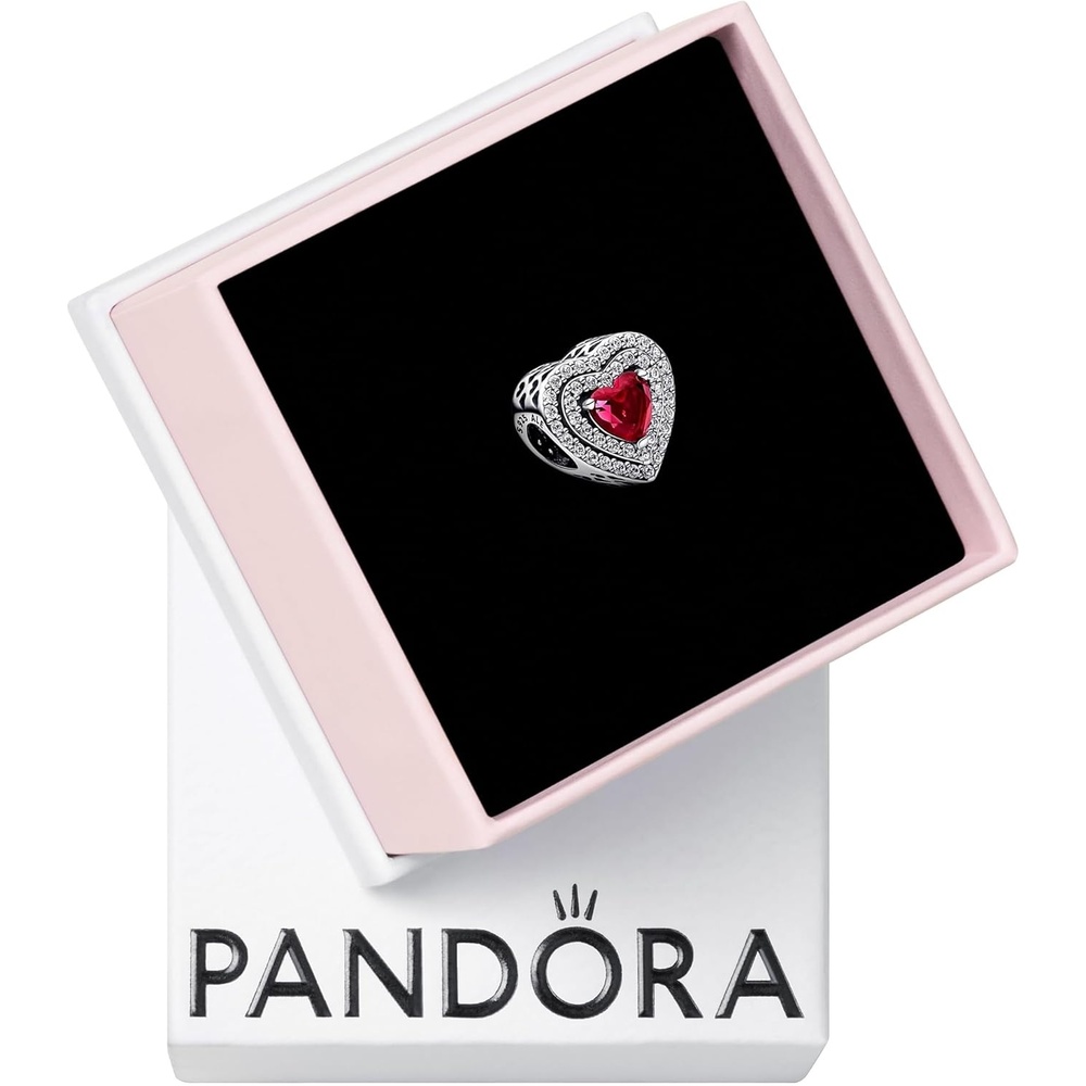 image:imagePANDORA Sparkling Red Leveled Heart Charm Compatible with PANDORA Moments Stunning Womens Jewelry Gift for Her Sterling Silver amp ManMade Crystal With Gift Box