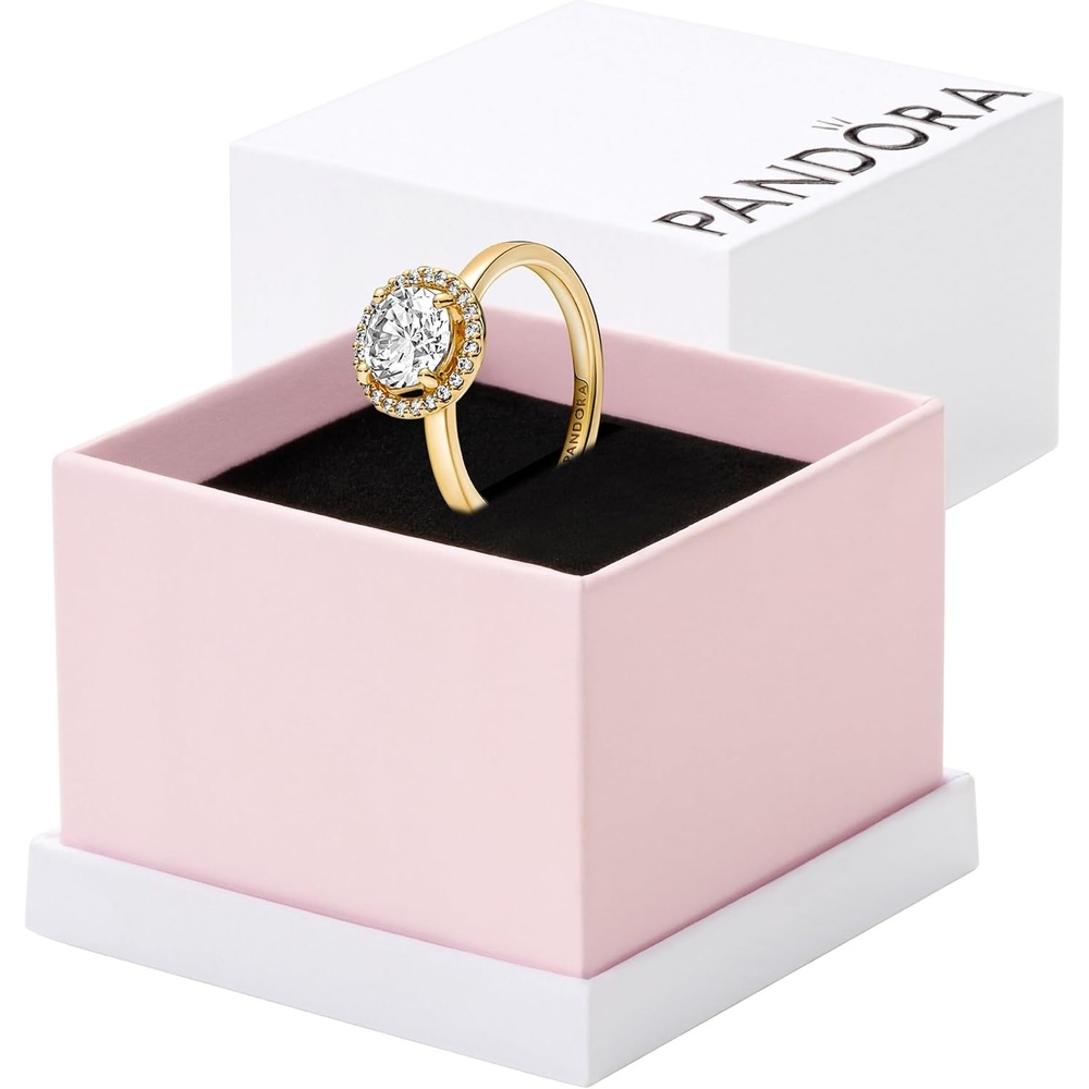 image:imagePANDORA Sparkling Round Halo Ring Statement or Promise Ring for Women Gift for Her Jewelry for Women Shine 14k Gold with Clear Cubic Zirconia With Gift Box