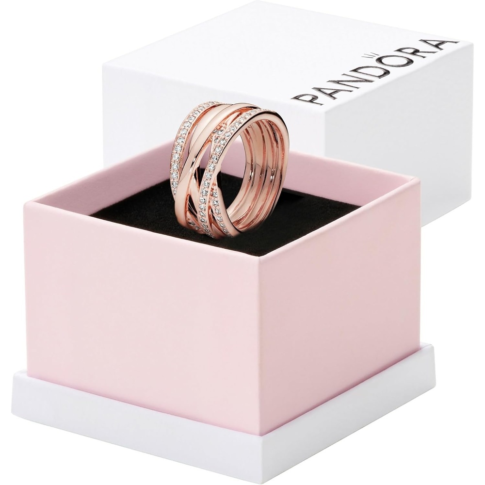 image:imagePANDORA Sparkling amp Polished Lines Entwined Ring  Ring for Women  Gift for Her  Cubic Zirconia  With Gift BoxRose Gold
