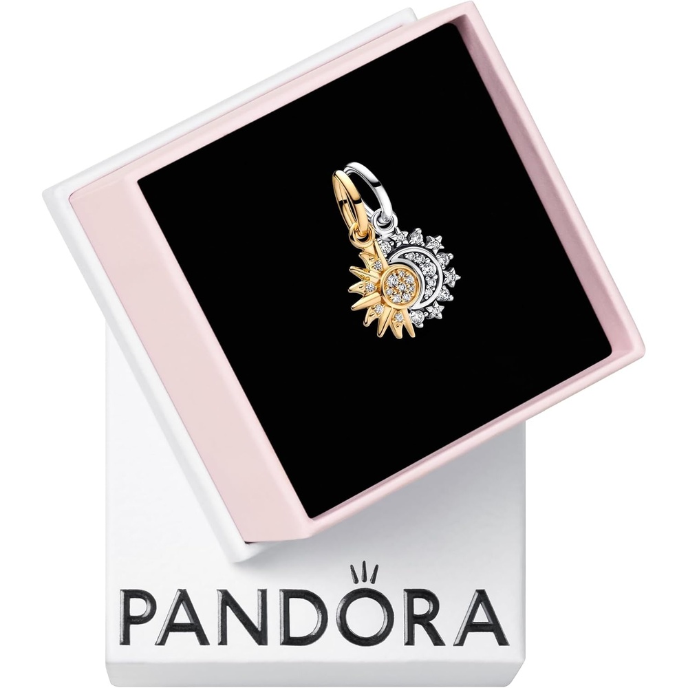 image:imagePANDORA Splittable Sun amp Moon Dangle Charm Sterling Silver 14k Gold Plating amp Cubic Zirconia Compatible with PANDORA Moments amp ME Jewelry for Women with Gift Box