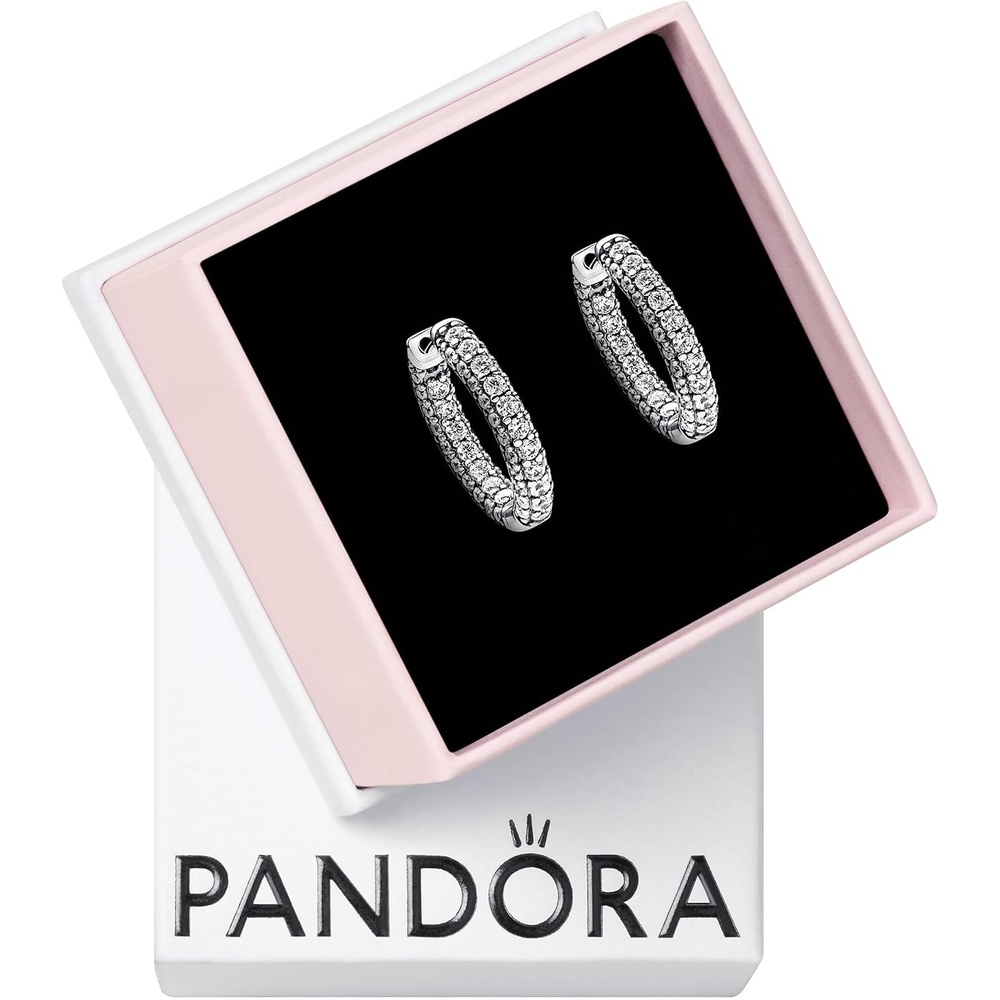 image:imagePANDORA Timeless Pav SingleRow Hoop Earrings Gift for Her Sterling Silver Hoop Earrings with Cubic Zirconia for Women With Gift Box