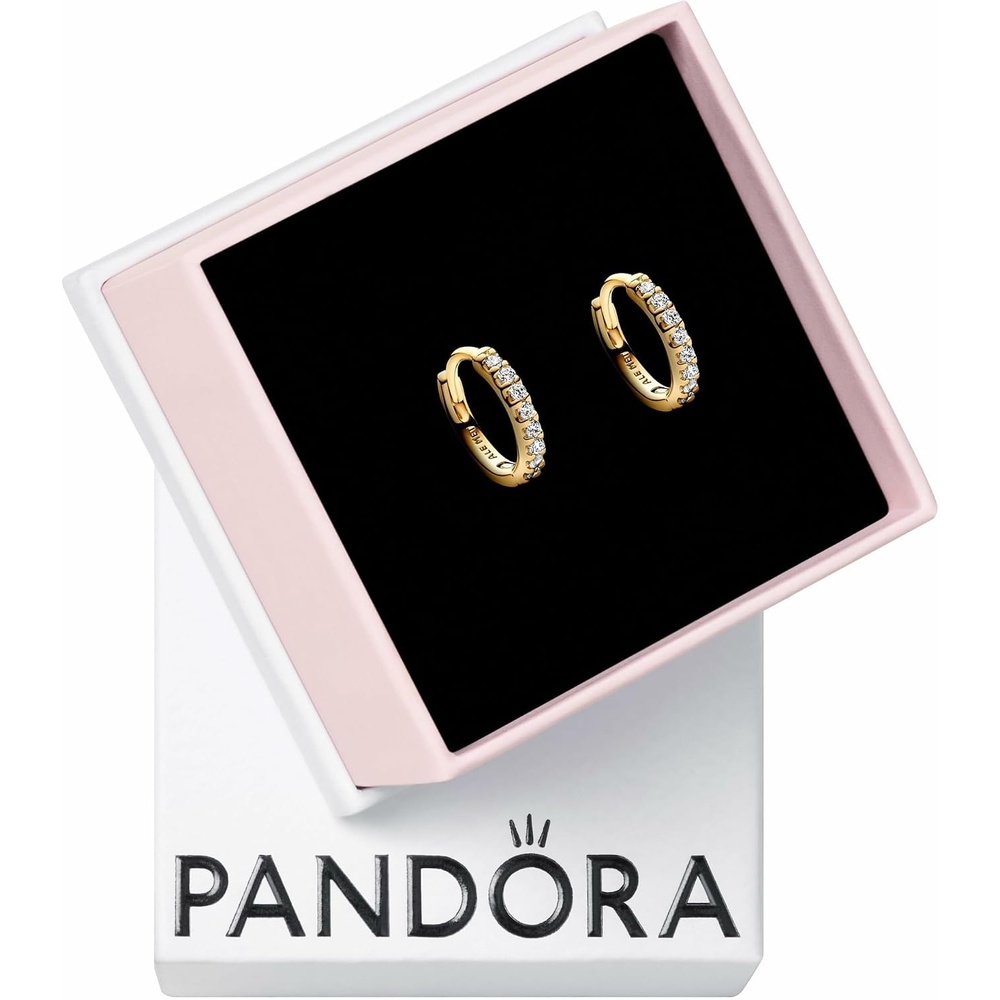 image:imagePANDORA Timeless Sparkling Huggie Hoop Earrings 14K GoldPlated Earrings with Cubic Zirconia Jewelry for Women Includes Gift Box