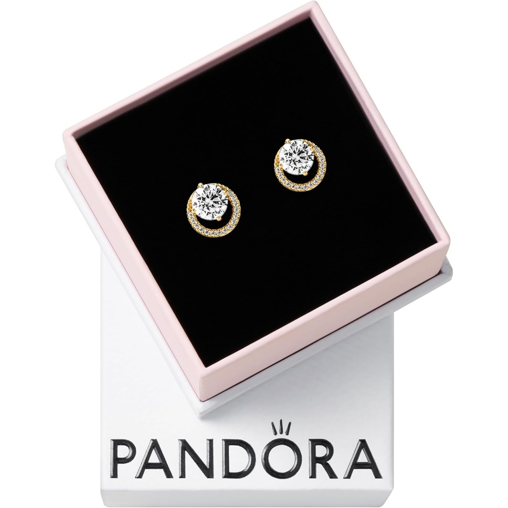 image:imagePANDORA Timeless Sparkling Round Halo Stud Earrings 14K GoldPlated Earrings with Cubic Zirconia Jewelry for Women Includes Gift Box