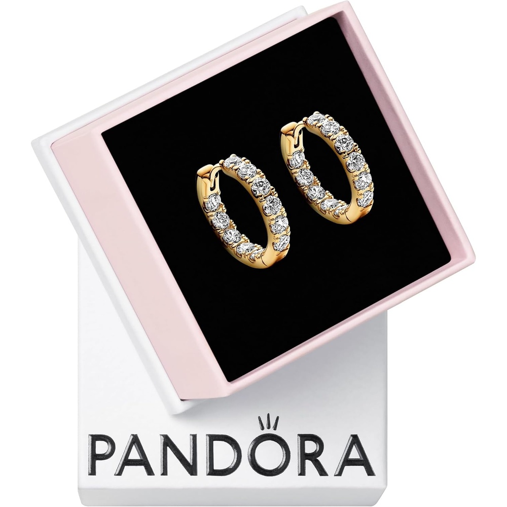 image:imagePANDORA Timeless Sparkling Row Eternity Hoop Earrings Gift for Her 14k Gold Hoop Earrings with Clear Cubic Zirconia Jewelry for Women With Gift Box