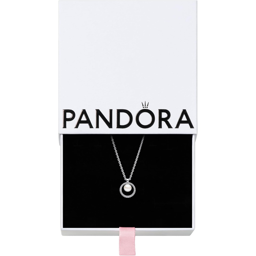 image:imagePANDORA Treated Freshwater Cultured Pearl amp Pav Collier Necklace  Sterling Silver Necklace with Treated Freshwater Cultured Pearl amp Cubic Zirconia  Jewelry for Women  Includes Gift Box  177