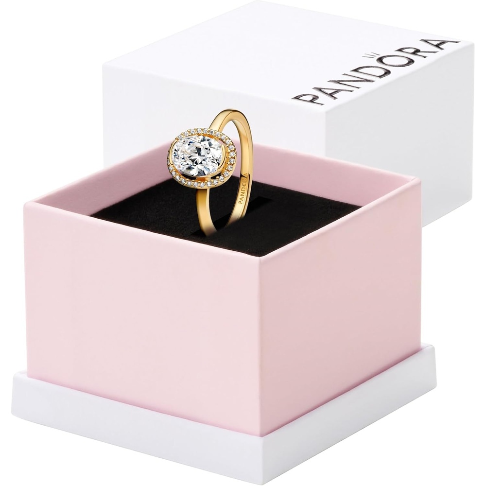 image:imagePANDORAOval Sparkling Halo RingGold PlatedSize 60with Gift Box