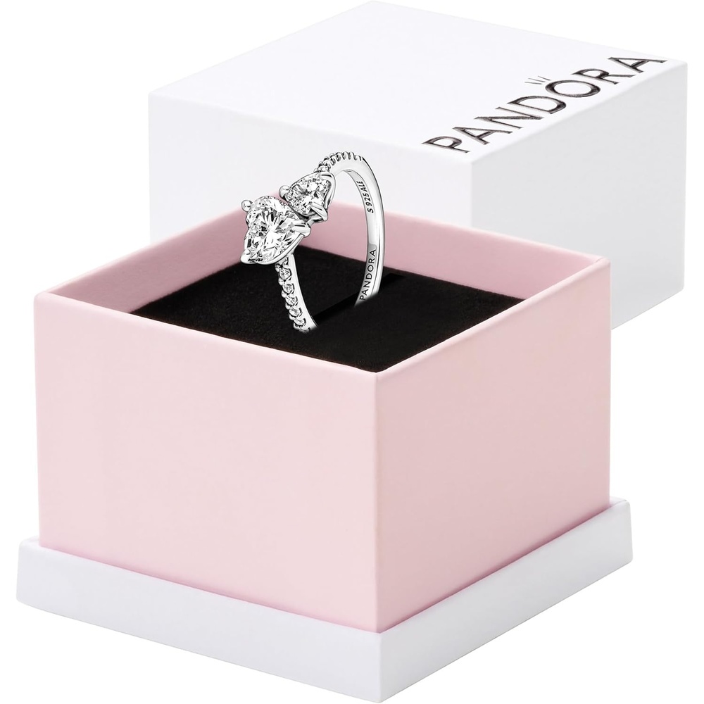 image:imagePandora Double Heart Sparkling Ring Sterling Silver Ring for Women Gift for Her Sterling Silver with Clear Cubic Zirconia With Gift Box