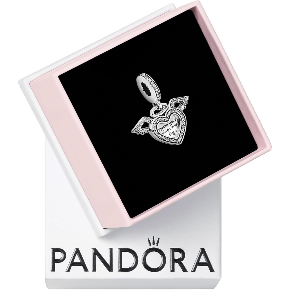 image:imagePandora Hearts amp Angel Wings Dangle Charm Compatible with Pandora Moments Gift for Her Made with Sterling Silver amp Cubic Zirconia with Gift Box