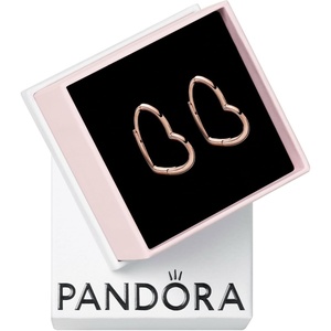 PANDORA Asymmetrical Heart Hoop Earrings – Minimalist Hoop Earrings – Stunning Women’s Earrings – Gift for Her – 14k Rose Gold – With Gift Box