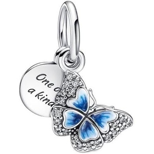 PANDORA Blue Butterfly & Quote Double Dangle Charm – Bracelet Charm for PANDORA Moments Bracelets – Stunning Women’s Jewelry – Made with Sterling Silver, Cubic Zirconia & Enamel – With Gift Box