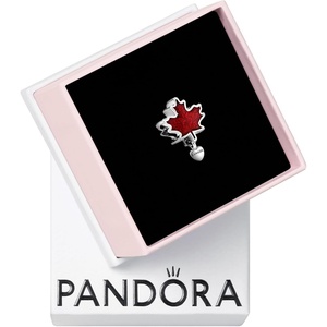 PANDORA Canada Red Maple Leaf Charm – Compatible with PANDORA Moments – Gift for Her – Made with Sterling Silver & Enamel – with Gift Box