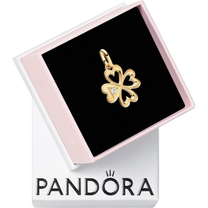 PANDORA Heart Four-Leaf Clover Medallion Charm – Bracelet Charm ME Bracelets – 14k Gold with Clear Cubic Zirconia – Gift for Her – Jewelry for Women with Gift Box
