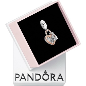 PANDORA Heart Padlock Double Dangle Charm – Gift for Her – Compatible Moments Rose & Sterling Silver with Cubic Zirconia – With Gift Box