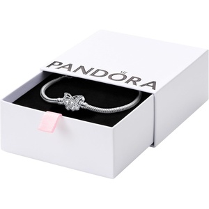 PANDORA Moments Butterfly Clasp Snake Chain Bracelet – Compatible Moments Charms – Gift for Her – Sterling Silver with Cubic Zirconia – With Gift Box(6.3 Inches)