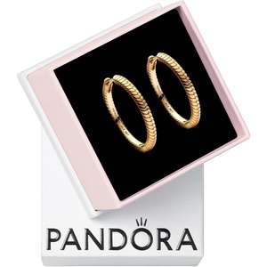 PANDORA Moments Charm Hoop Earrings – Compatible with PANDORA Moments Charms – Gift for Her – 14k Gold Plated Snake Chain Charm – Earrings for Women – With Gift Box – 25 mm