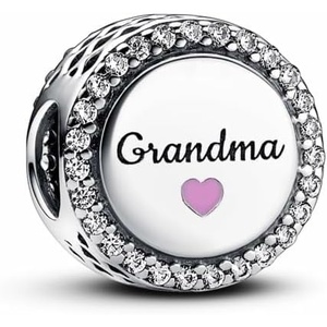 PANDORA Moments Engravable Grandma Charm – Gold Plated Charm with Cubic Zirconia – Jewelry for Women – Includes Gift Box