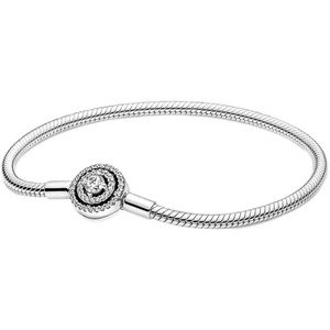 PANDORA Moments Halo Clasp Snake Chain Bracelet – Charm Bracelet for Women – Compatible Moments Charms – Gift for Her – Sterling Silver & Cubic Zirconia – With Gift Box(6.7 Inches)