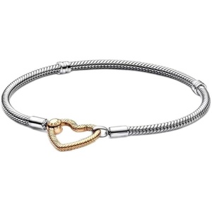 PANDORA Moments Heart Closure Snake Chain Bracelet – Compatible Moments Charms – Gift for Her – Sterling Silver Shine with Cubic Zirconia – With Gift Box(7.87 Inches)